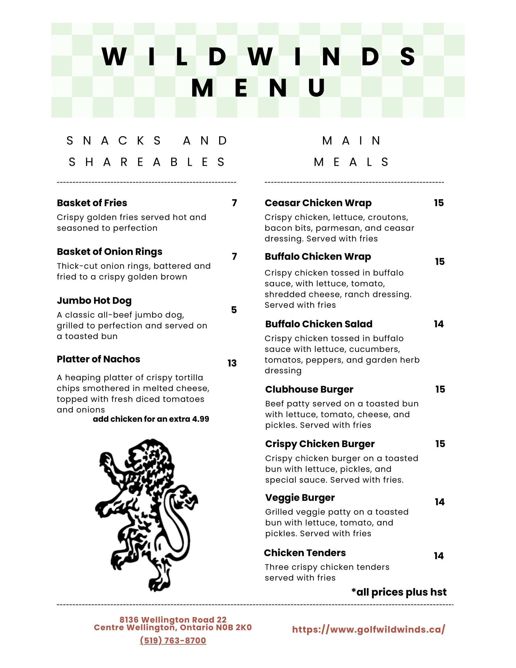 WILDWINDS MENU